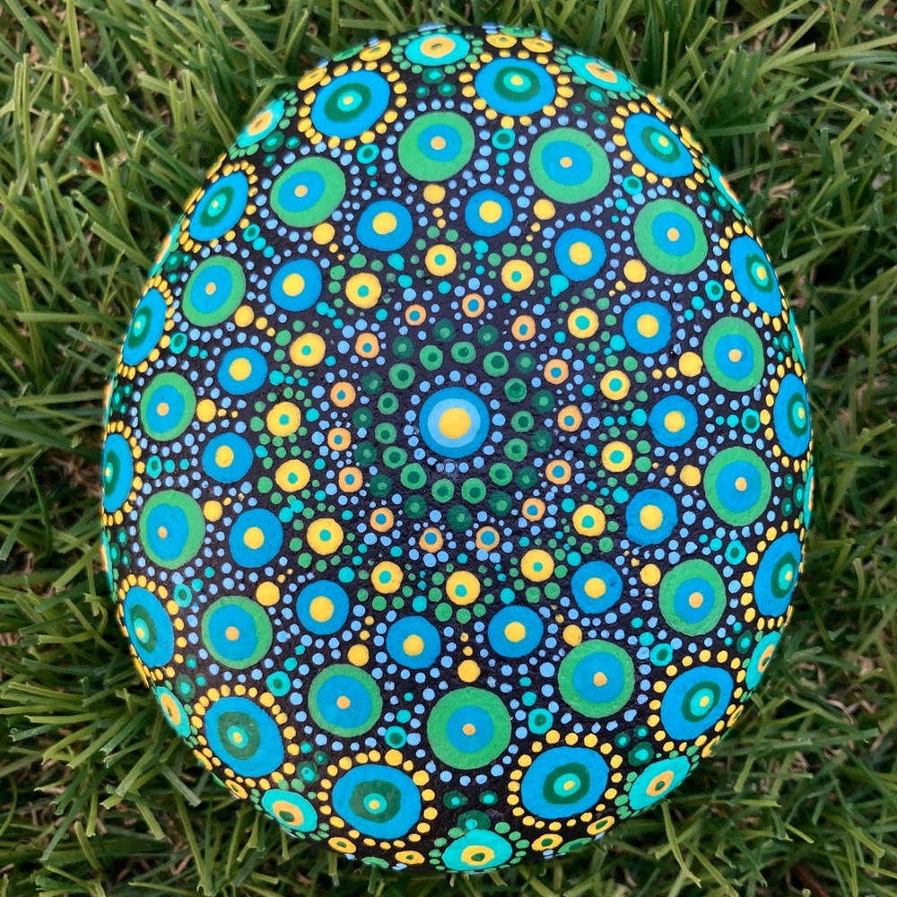 Mandala Hand Painted River Rock 3.5”